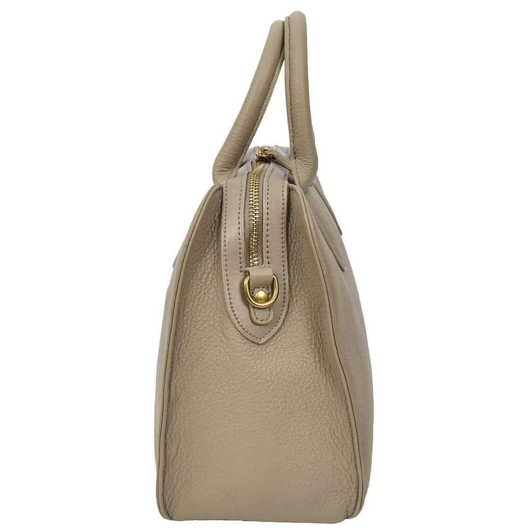 Womens Real Leather Handbag Classic Organiser Top-Handle Style Meadow Grey-4