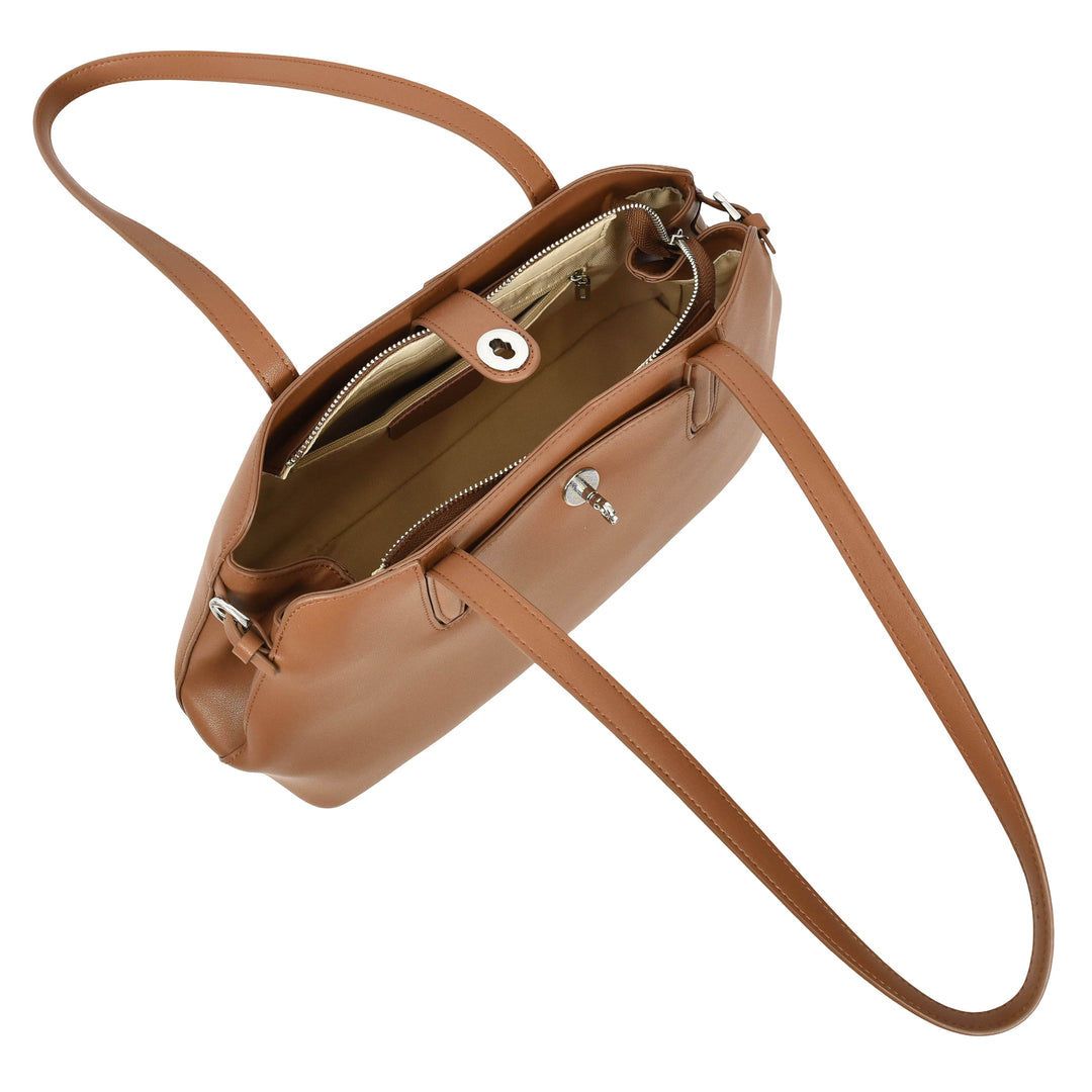 Womens Leather Tote Bag Elegant Shoulder Handbag Ilara Tan 6