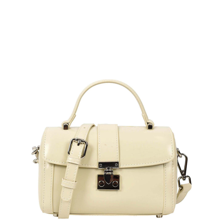 Women's Glazed Leather Handbag Mini Size Fashion Bag Top Handle HOL2613 Off-White