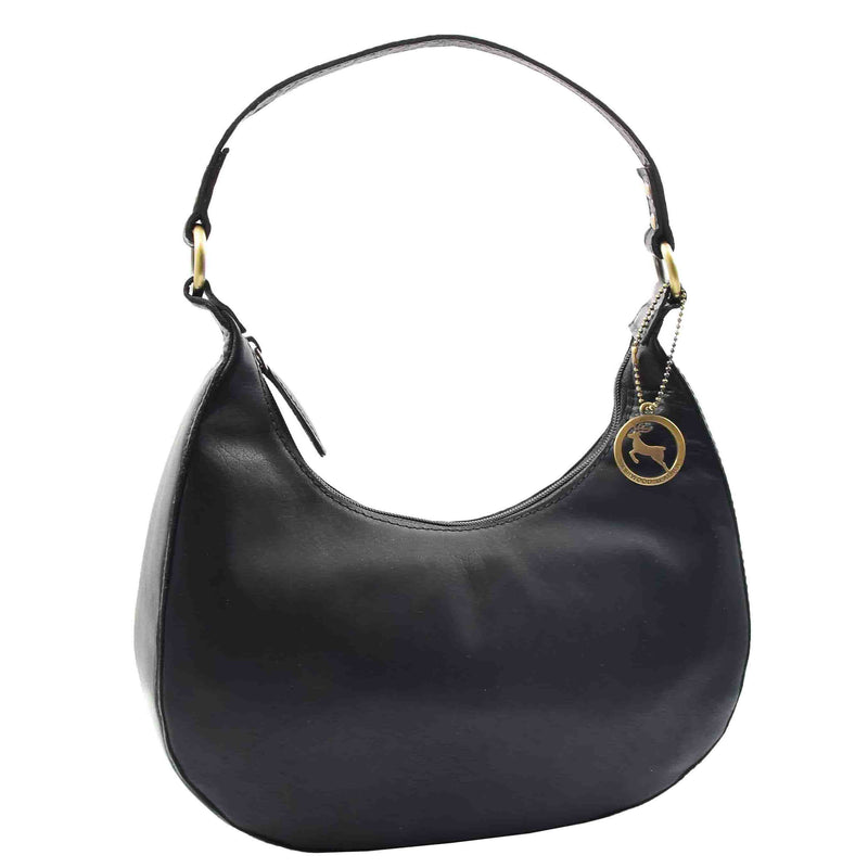 Womens Classic Leather Shoulder Hobo Bag BRUGES Black 7