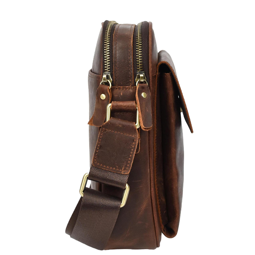 Mens Real Leather Cross Body bag Medium Multi-Pocket Travel Organiser Pouch Rovigo Rust Brown