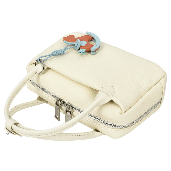 Womens Real Leather Handbag Small Top-Handle Style Beatrice White
