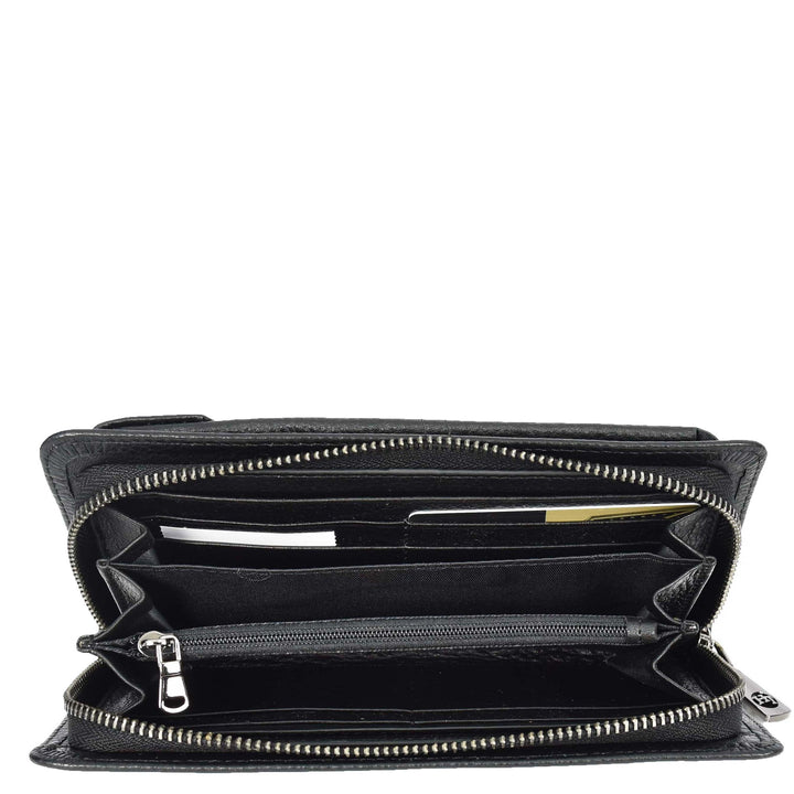 Womens Real Leather Purse Large Mobile ID Cards Glasses Organiser Clutch Wallet Arlon Black-3