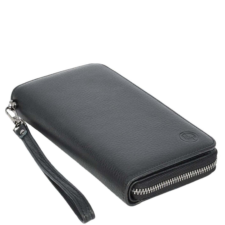 Genuine Leather Large Size Clutch Purse Coins Card Cash Travel Wallet Lorca Black