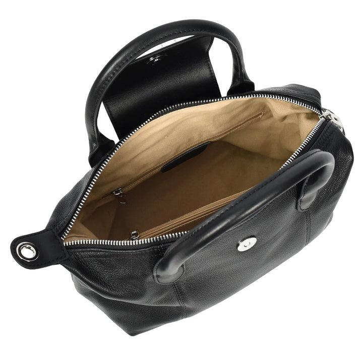 Womens Real Leather Handbag Small Top-Handle Tote Style Quinn Black