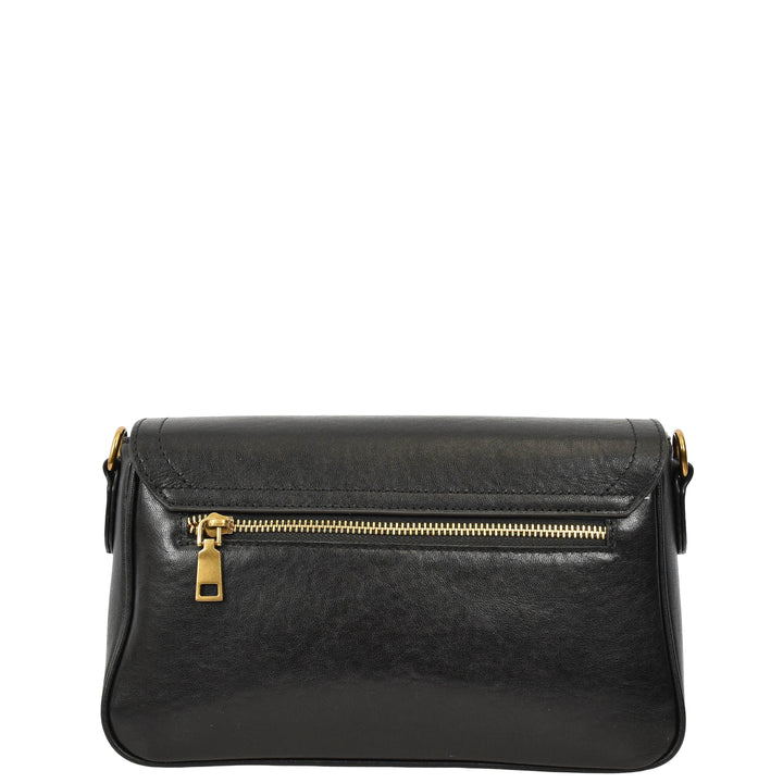 Women's Leather Crossbody Handbag Flap over Turn Lock Bag Beverly Black 3