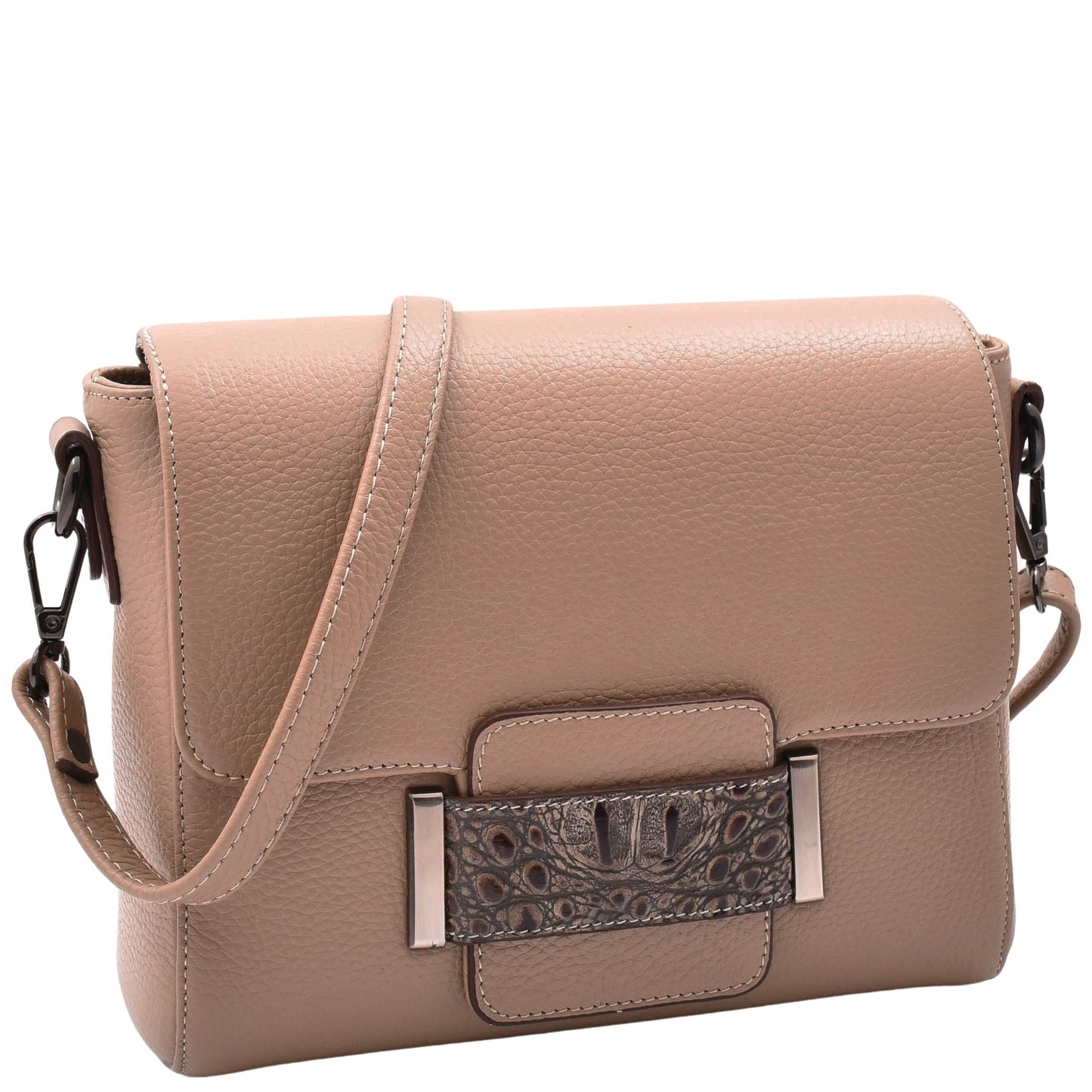 Womens Cross Body Messenger Bag Adjustable Shoulder Strap LINDA Taupe 8