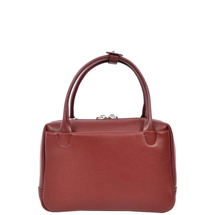 Womens Real Leather Handbag Small Top-Handle Style Beatrice Burgundy