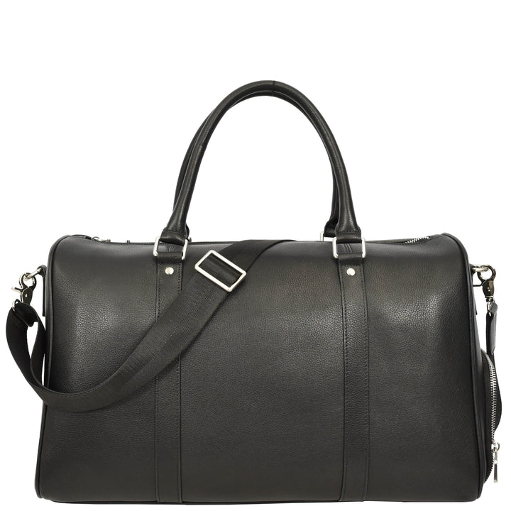 Men's Real Leather Holdall Weekend Duffel Bag Reeve Black 8