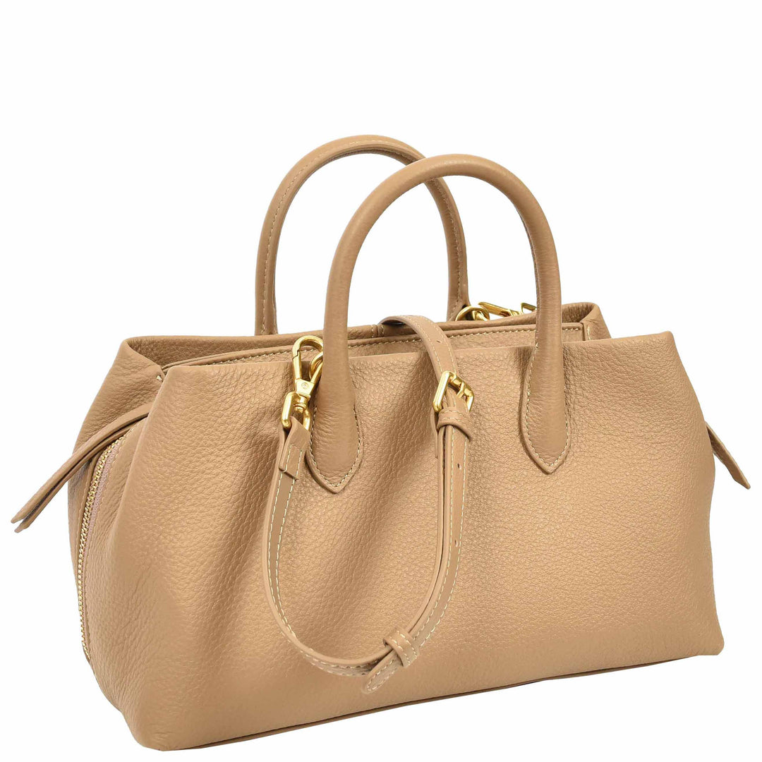Women's Leather Structured Tote Handbag Detachable Strap Ingrid Tan 8