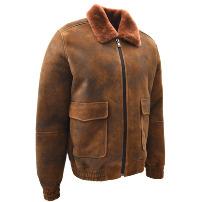 Mens Original Flying Sheepskin Bomber Brown Ginger Shearling Jacket Curtis 9