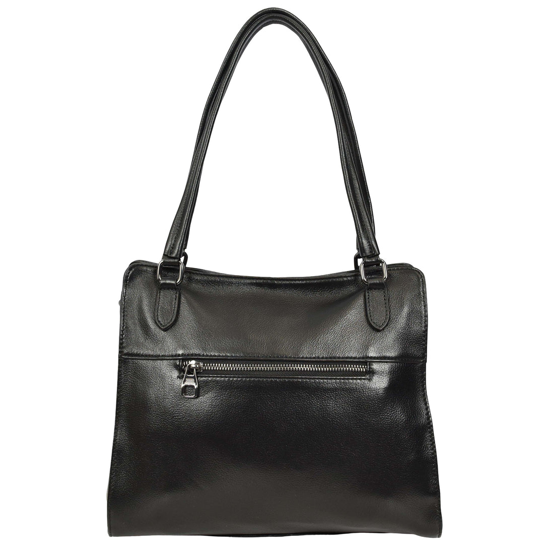 Women's Real Leather Shoulder Bag Classic 2-in-1 Adjustable Strap Timeless Design Hilda Black