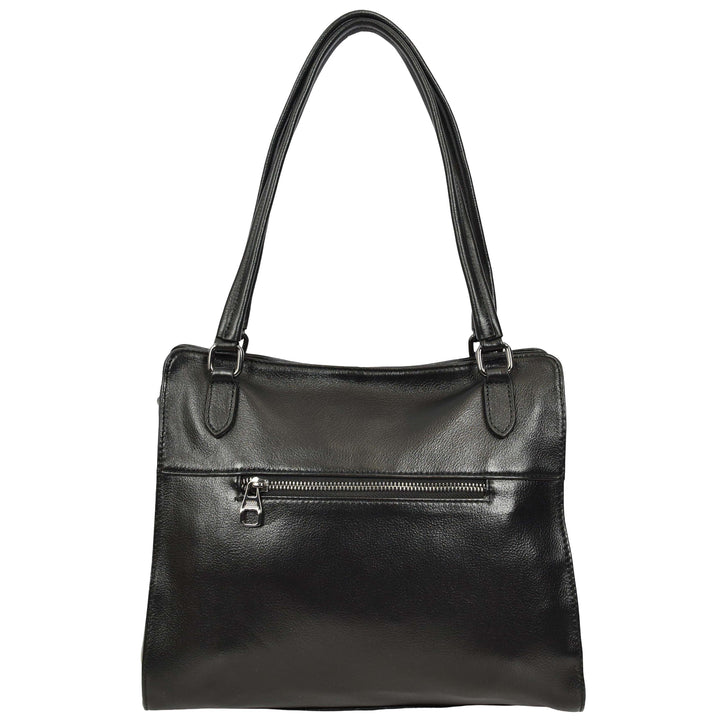 Women's Real Leather Shoulder Bag Classic 2-in-1 Adjustable Strap Timeless Design Hilda Black