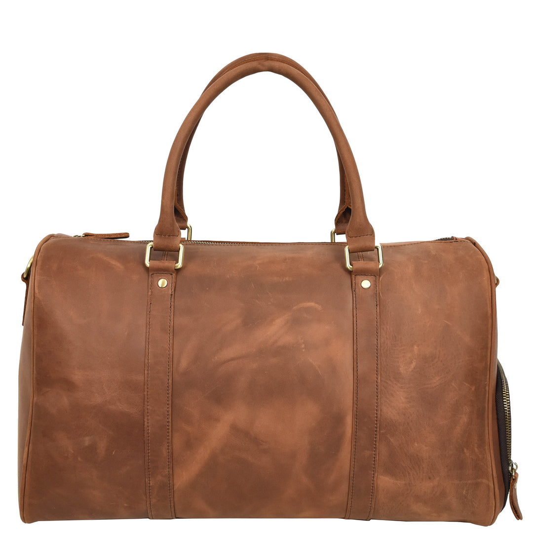 Men's Real Leather Holdall Weekend Duffel Bag Reeve Tan 8