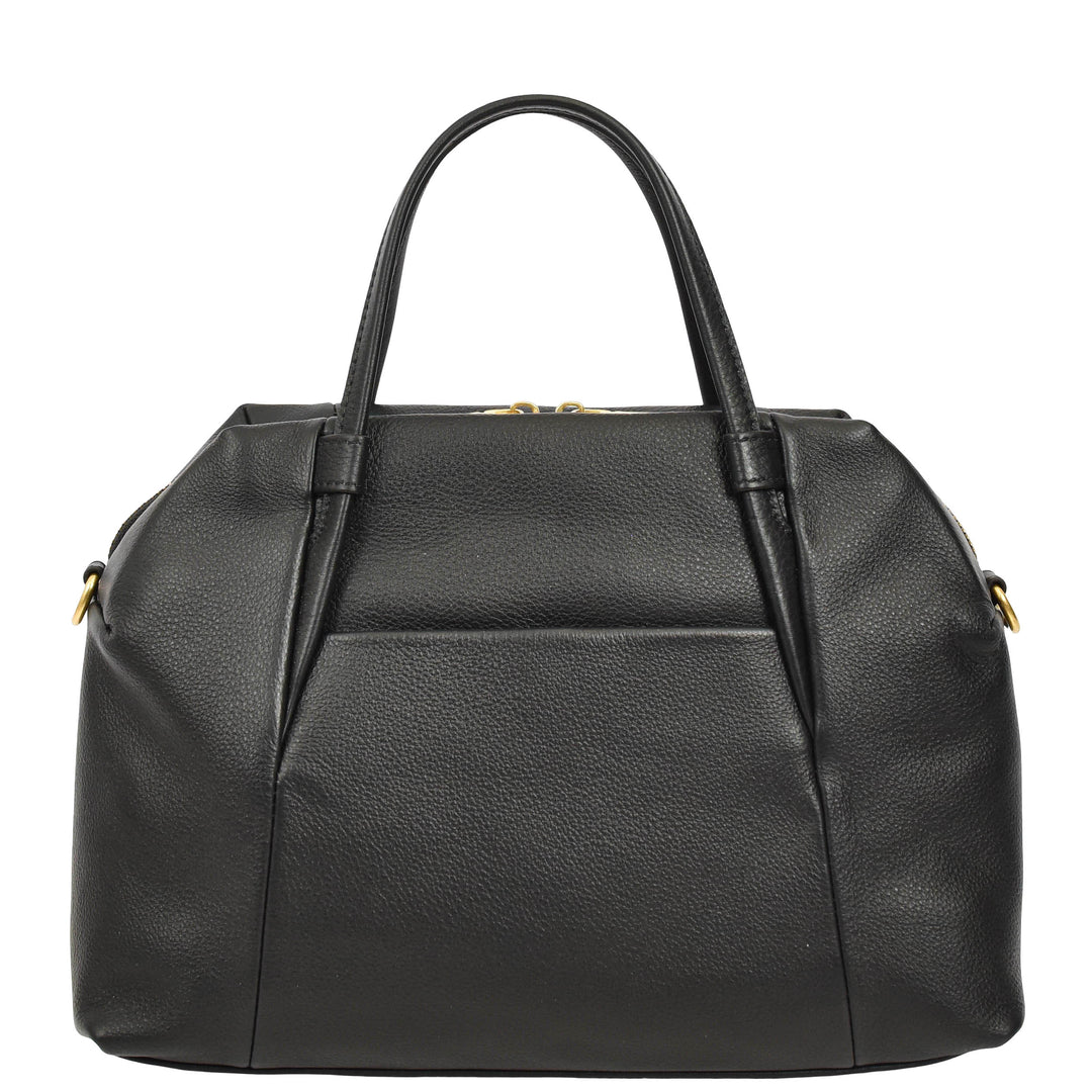 Women's Leather Satchel Handbag Large Tote Katy Black 2