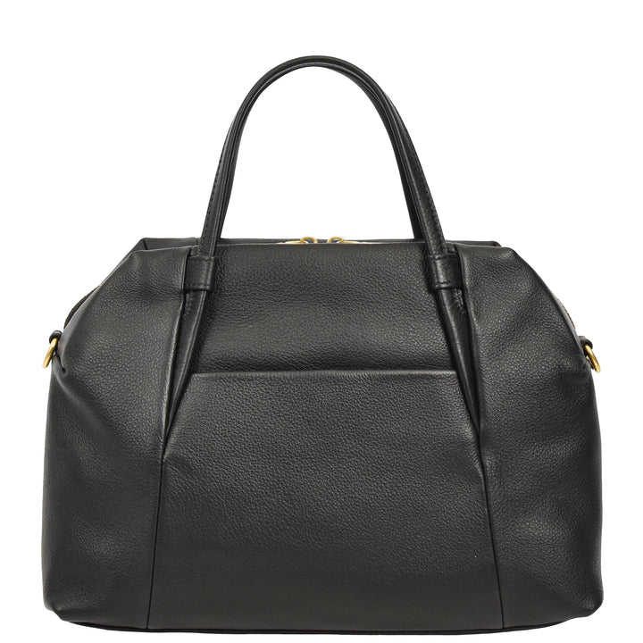 Women's Leather Satchel Handbag Large Tote Katy Black 2
