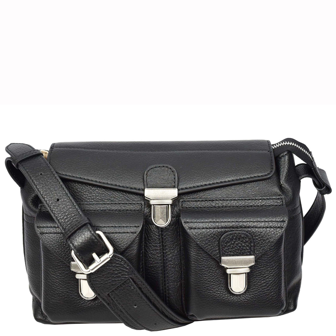 Women's Real Leather Satchel Shoulder Bag Adjustable Strap Renee Black 8