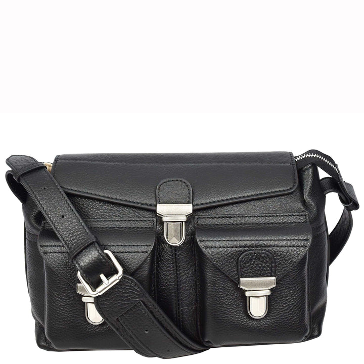 Women's Real Leather Satchel Shoulder Bag Adjustable Strap Renee Black 8