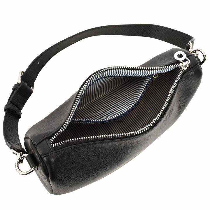 Women's Real Leather Crossbody Bag Half-Moon Style Agnes Black 8
