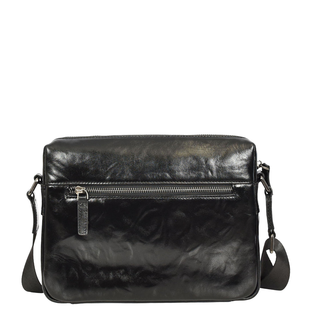 Mens Genuine Distressed Leather Crossbody Flight Bag Multiple Pockets Axel Black