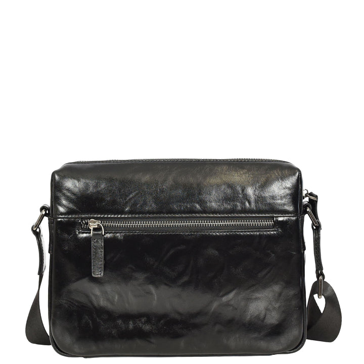 Mens Genuine Distressed Leather Crossbody Flight Bag Multiple Pockets Axel Black