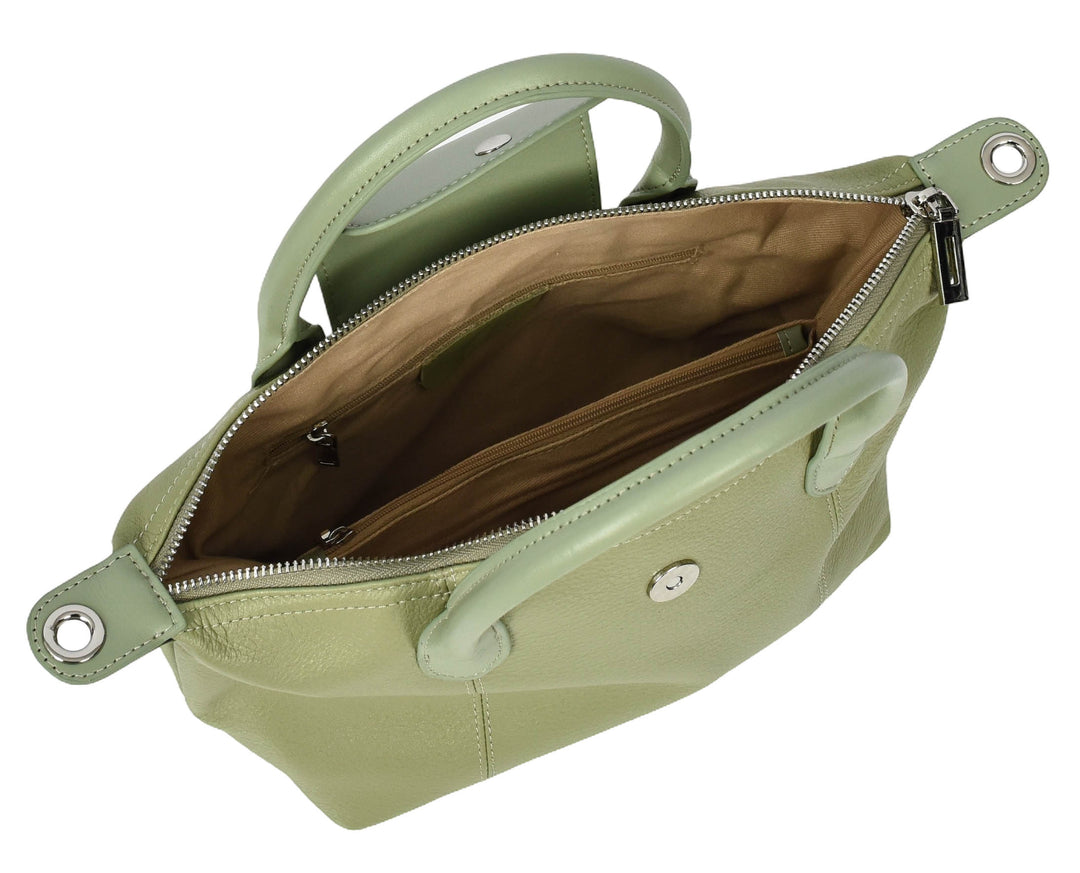Womens Real Leather Handbag Small Top-Handle Tote Style Quinn Mint Green-6