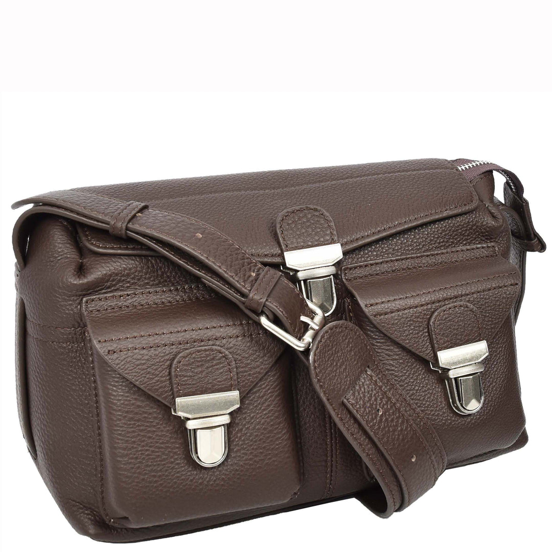 Women's Real Leather Satchel Shoulder Bag Adjustable Strap Renee Brown 8