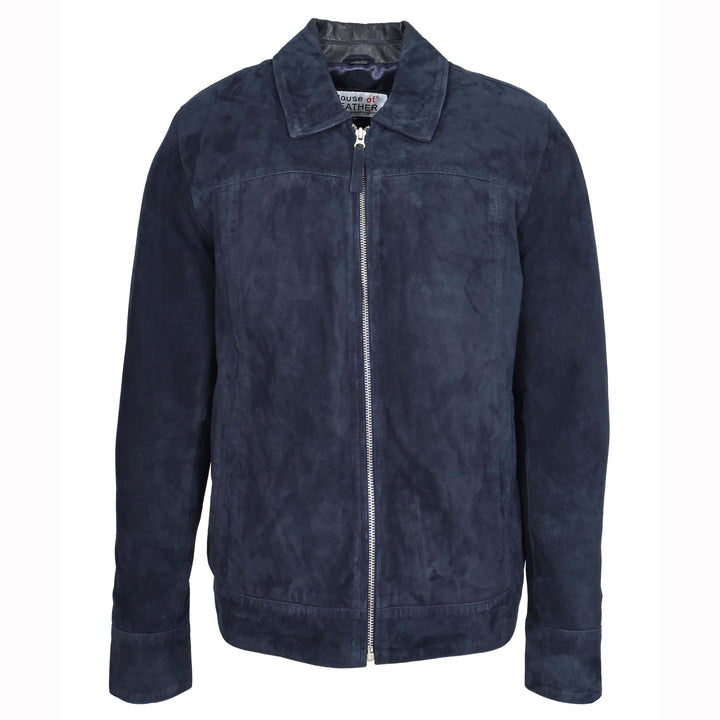 Mens Real Goat Suede Jacket Classic Zip Box Style Larry Navy 8