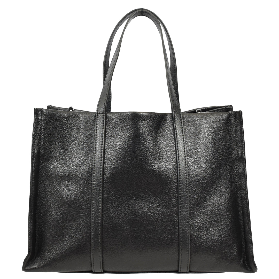 Women's Real Leather Handbag Detachable Strap Shoulder Bag Raven Black 3