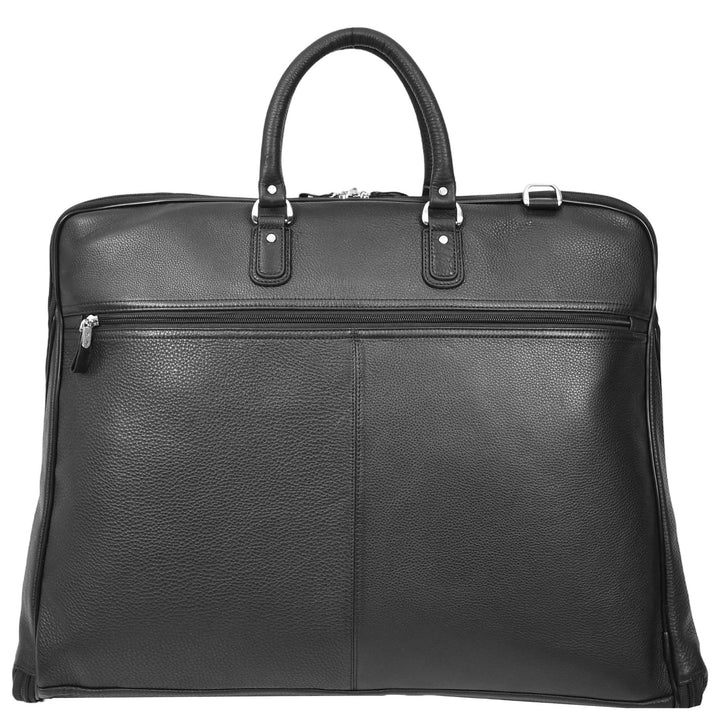 Genuine Leather Slim Suit Carrier Dress Garment Travel Bag Lared Black-2