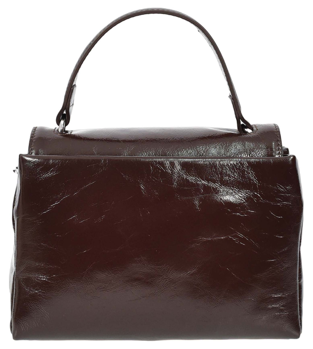 Womens Real Leather Handbag Mini Top-Handle Tote Style Aria Brown-2