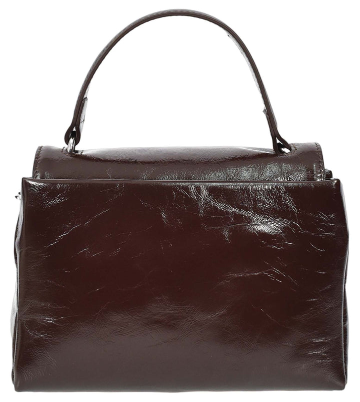 Womens Real Leather Handbag Mini Top-Handle Tote Style Aria Brown-2