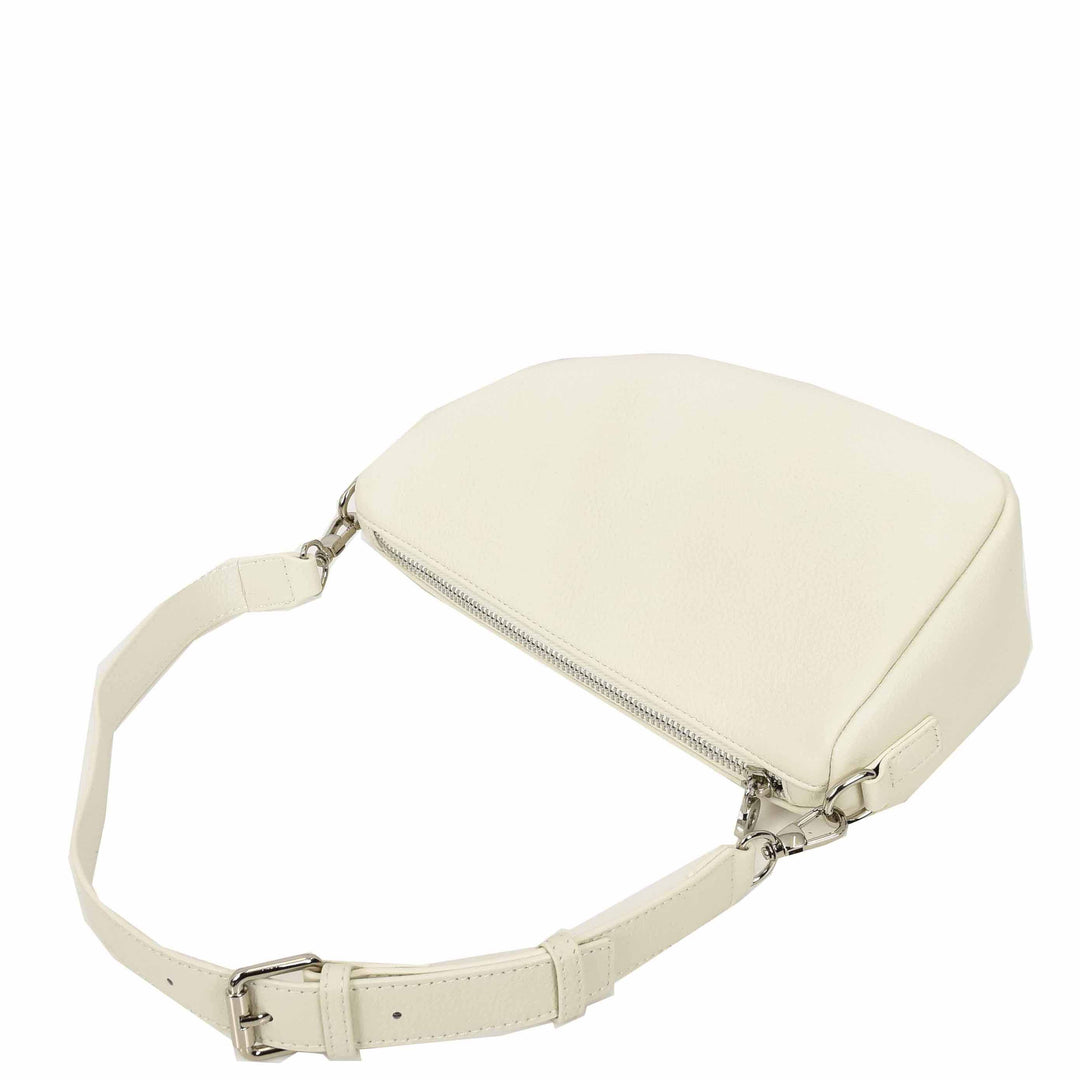 Women's Real Leather Crossbody Bag Half-Moon Style Agnes White 5