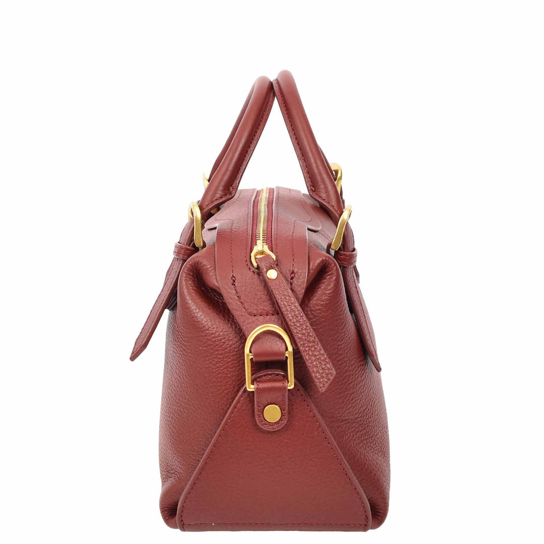 Women's Leather Satchel Handbag Top Handle Crossbody Purse Freya Red 5
