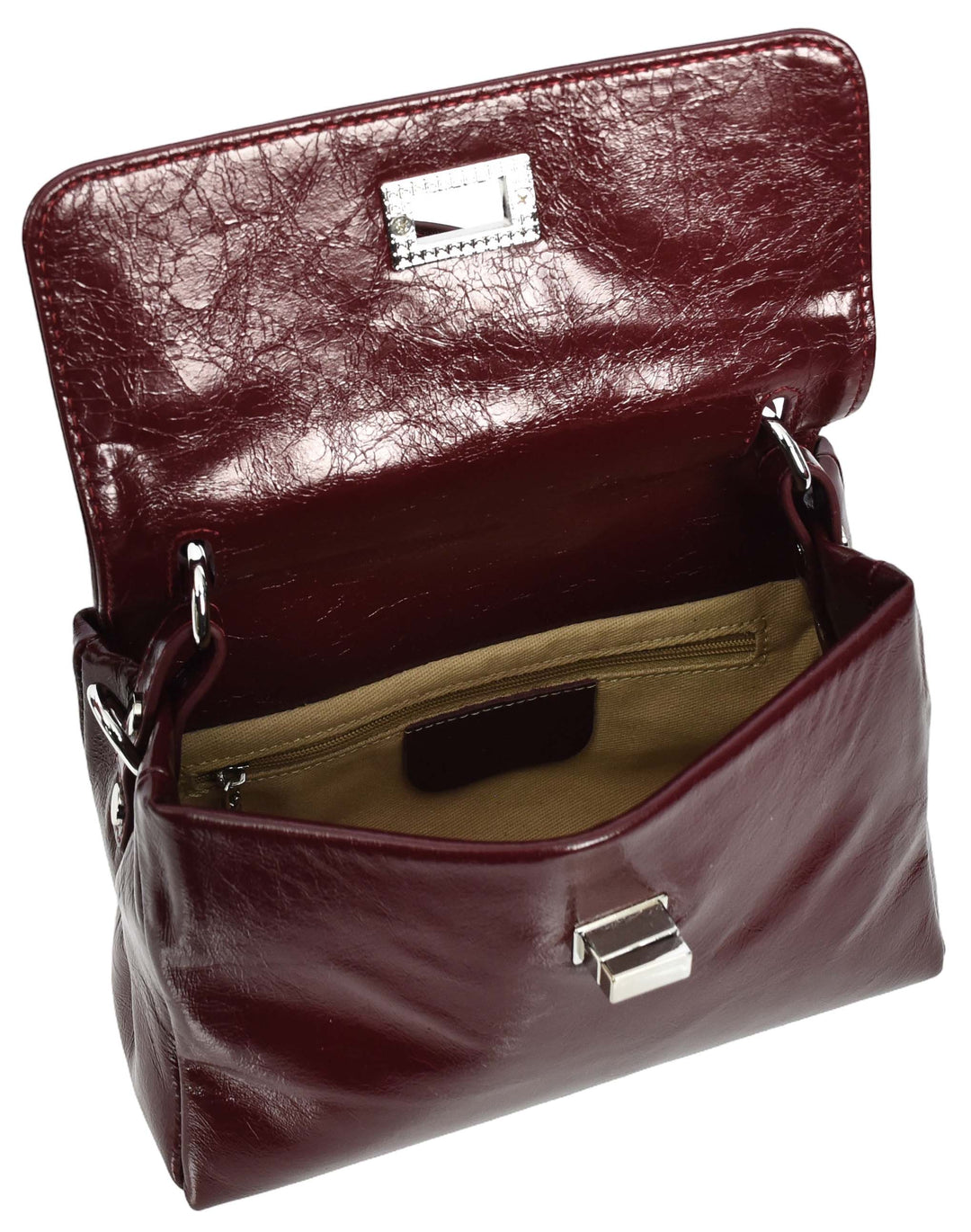 Womens Real Leather Handbag Mini Top-Handle Tote Style Aria Burgundy