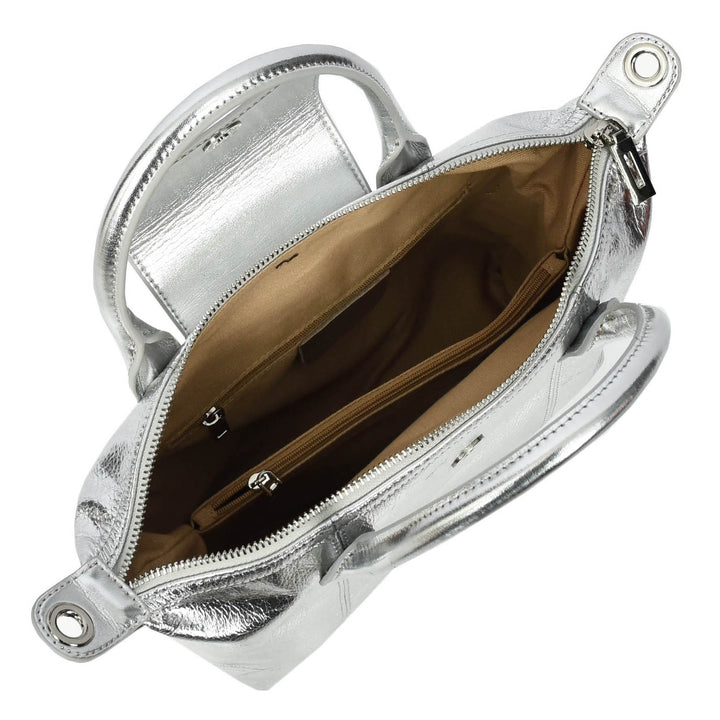 Womens Real Leather Handbag Small Top-Handle Tote Style Quinn Silver-6