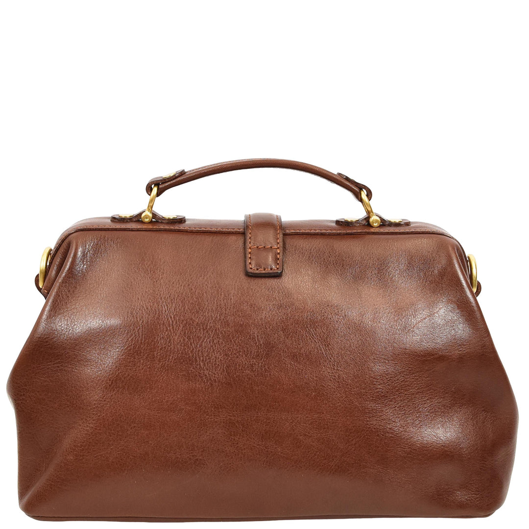 Womens Real Leather Bag Doctor Handbag HOL848 Brown