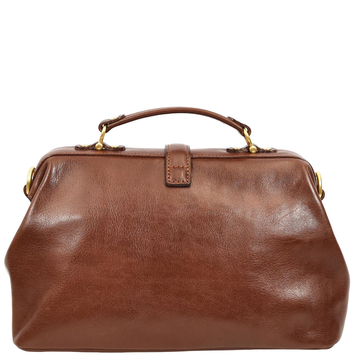 Womens Real Leather Bag Doctor Handbag HOL848 Brown