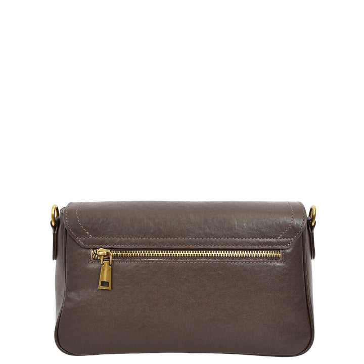 Women's Leather Crossbody Handbag Flap over Turn Lock Bag Beverly Coffee  6