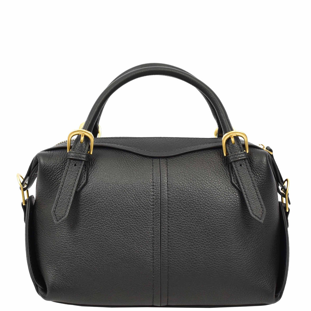 Women's Leather Satchel Handbag Top Handle Crossbody Purse Freya Black 2