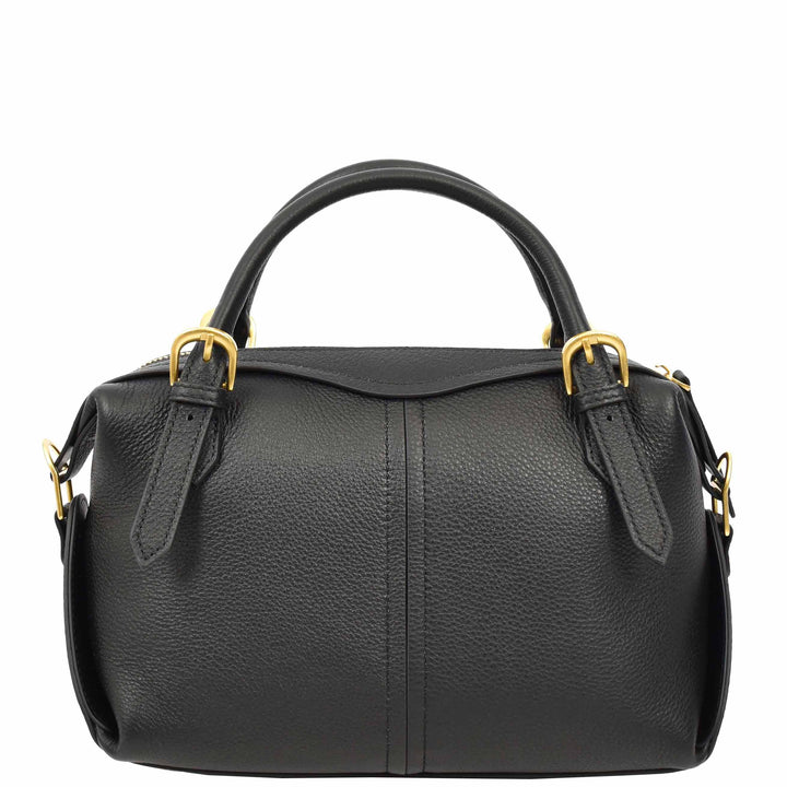 Women's Leather Satchel Handbag Top Handle Crossbody Purse Freya Black 2
