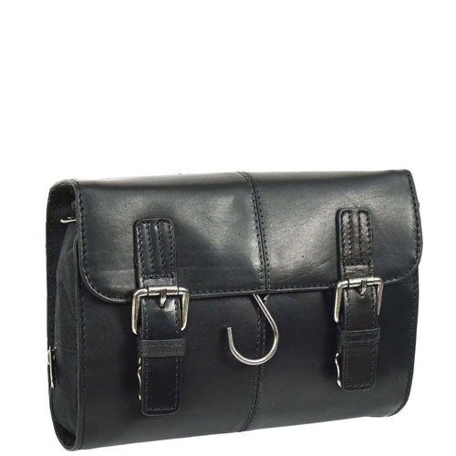 Real Leather Hanging Toiletry Wash Bag Mens Cruise Black 1