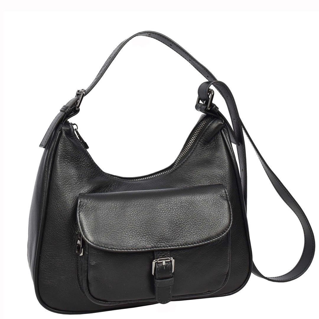 Womens Classic Genuine Leather Shoulder Bag Liora Black 8