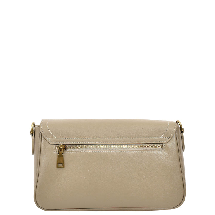 Women's Leather Crossbody Handbag Flap over Turn Lock Bag Beverly Grey 3