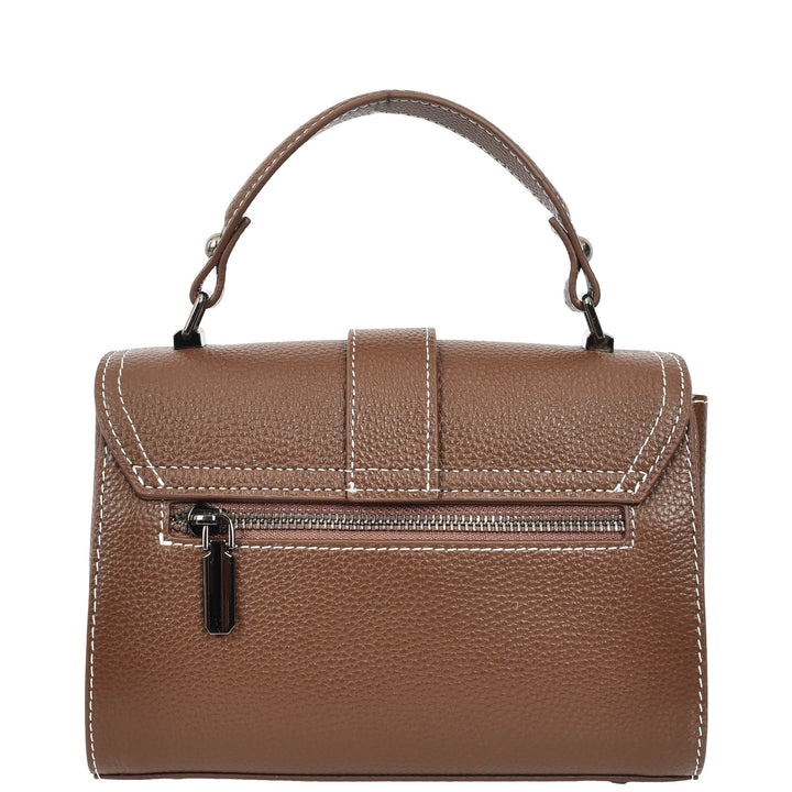 Womens Leather Shoulder Handbag Top Handle Crossbody Bag Polly Brown 3