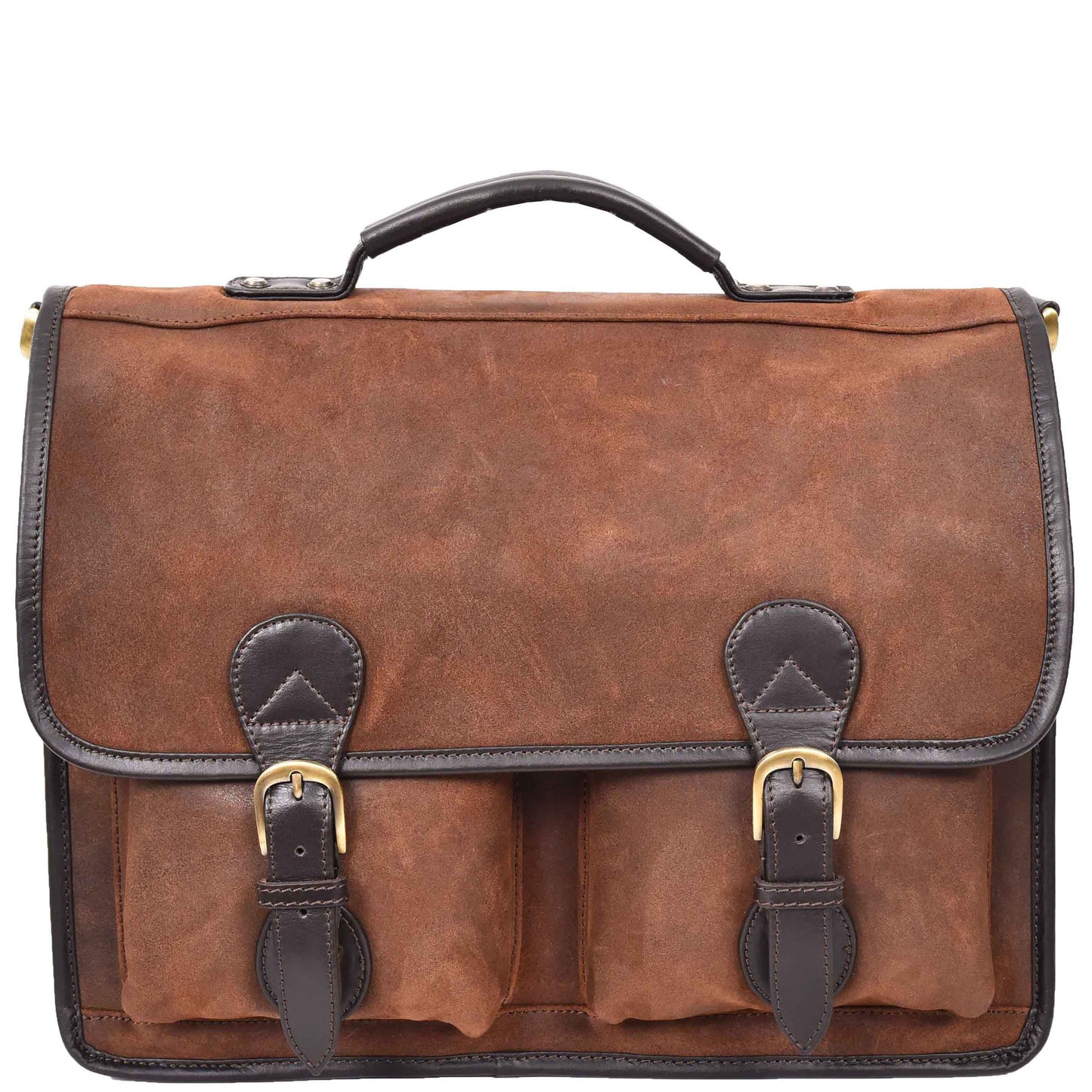 Mens Real Leather Organiser Laptop Bag Vintage Brown Briefcase Finn 8