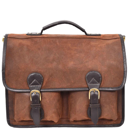 Mens Real Leather Organiser Laptop Bag Vintage Brown Briefcase Finn 8