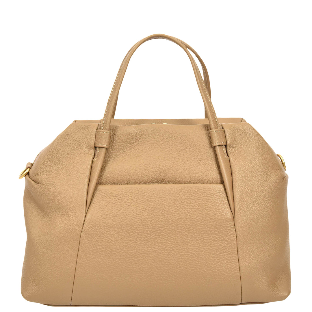 Women's Leather Satchel Handbag Large Tote Katy Caramel 2