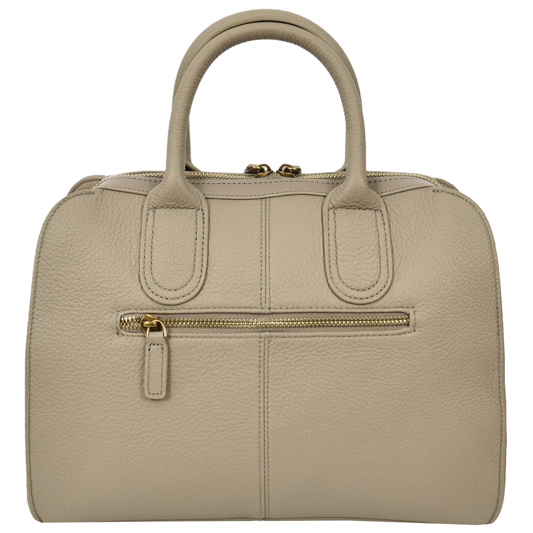 Womens Real Leather Handbag Classic Organiser Top-Handle Style Meadow Grey-2