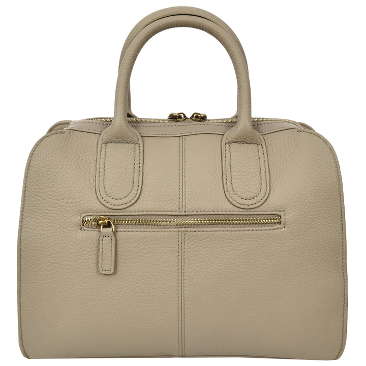 Womens Real Leather Handbag Classic Organiser Top-Handle Style Meadow Grey-2